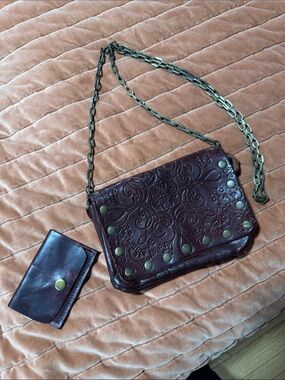 Gorgeous Embossed Studded Vintage Floral Leather Crossbody Bag Pouch